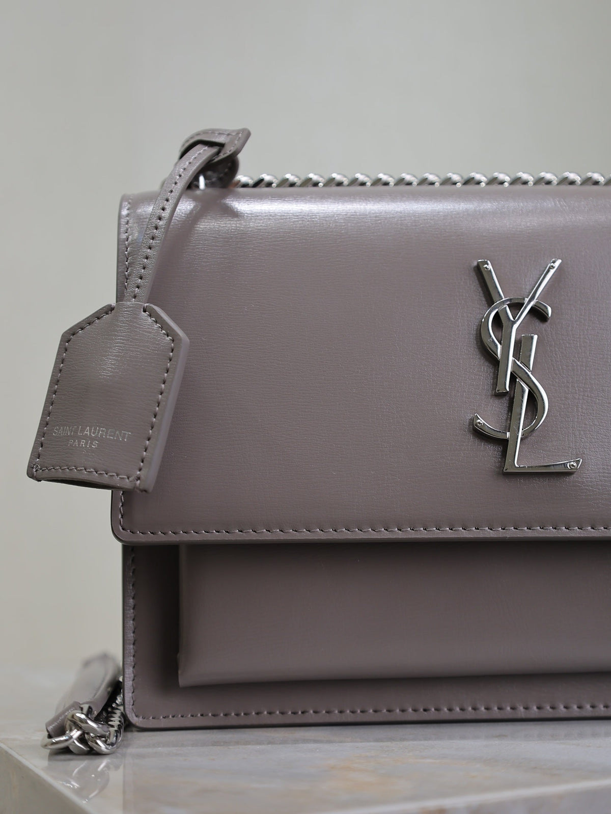 YSL 25S SUNSET BAG 22 IN DARK PURPLE CALFSKIN SILVER HARDWARE