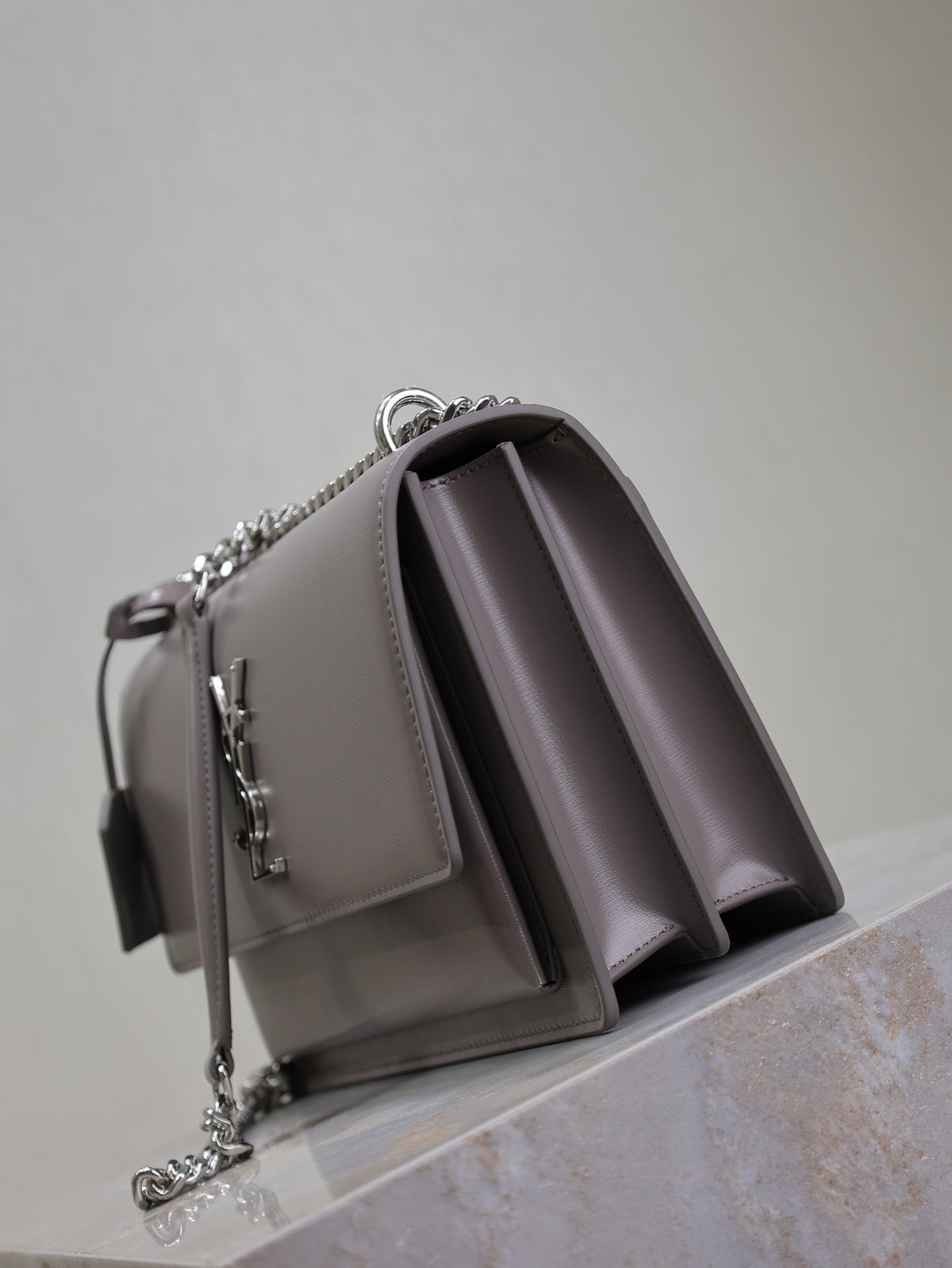 YSL 25S SUNSET BAG 22 IN DARK PURPLE CALFSKIN SILVER HARDWRE