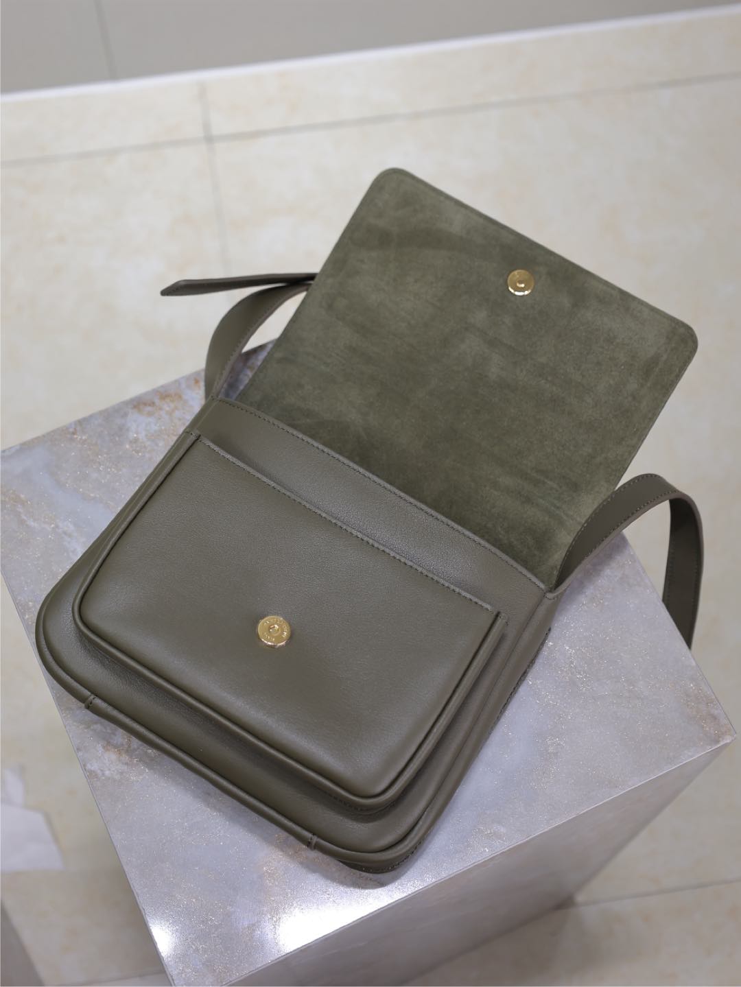YSL 25S NIKI BABY 22 IN DARK OLIVE BROWN CALFSKIN GOLD HARDWRE